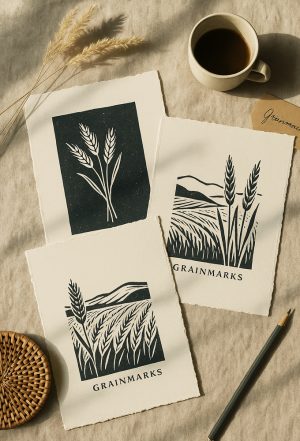 Set of three unframed 5x7 art prints featuring minimalist black linework on warm matte paper, inspired by traditional Zimbabwean craft and daily rituals. Styled flat with natural textures and soft lighting.